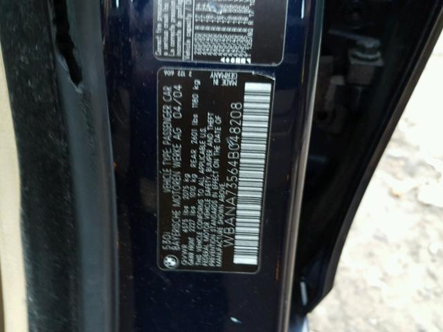 WBANA73564B048208 - 2004 BMW 530 I BLUE photo 10