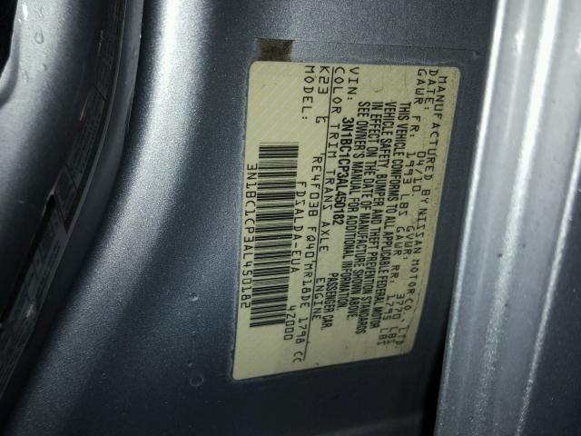 3N1BC1CP3AL450182 - 2010 NISSAN VERSA S SILVER photo 10