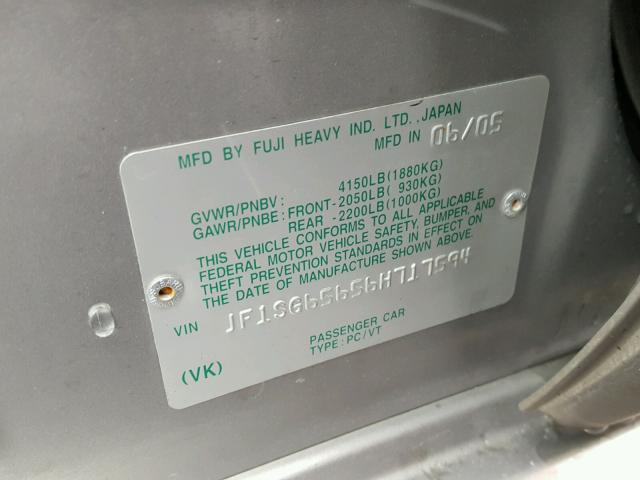 JF1SG65656H717594 - 2006 SUBARU FORESTER 2 SILVER photo 10