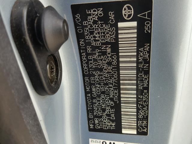 JTKDE177060118661 - 2006 TOYOTA SCION TC 蓝色 照片 10