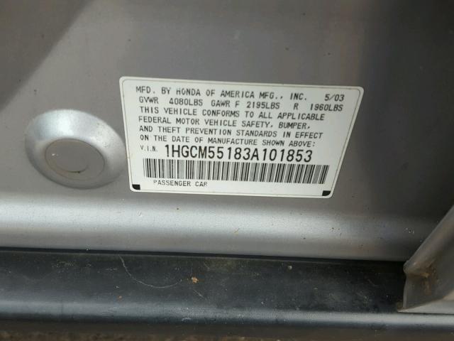 1HGCM55183A101853 - 2003 HONDA ACCORD DX SILVER photo 10