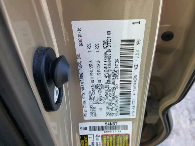 5TFAZ5CN2GX012991 - 2016 TOYOTA TACOMA DOU TAN photo 10