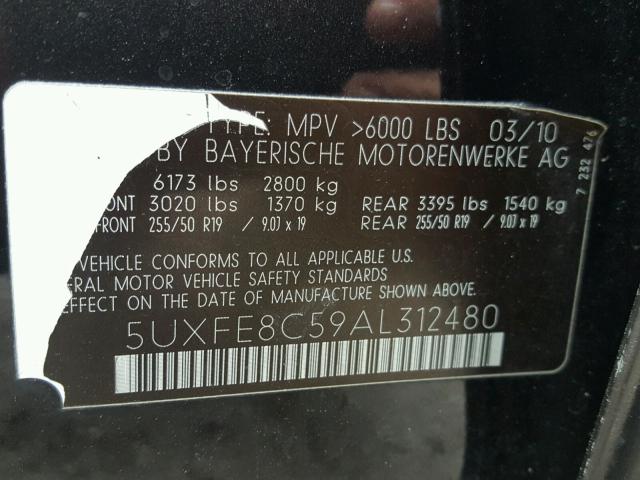 5UXFE8C59AL312480 - 2010 BMW X5 XDRIVE4 黑色 照片 10