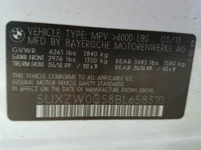 5UXZW0C58BL658310 - 2011 BMW X5 XDRIVE3 SILVER photo 10