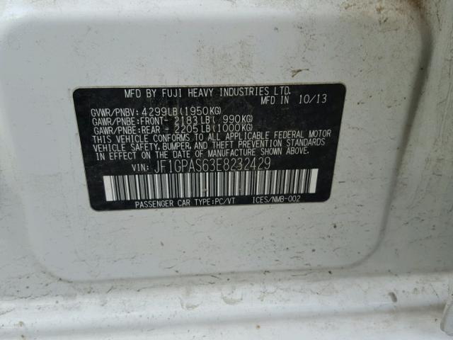 JF1GPAS63E8232429 - 2014 SUBARU IMPREZA SP WHITE photo 10