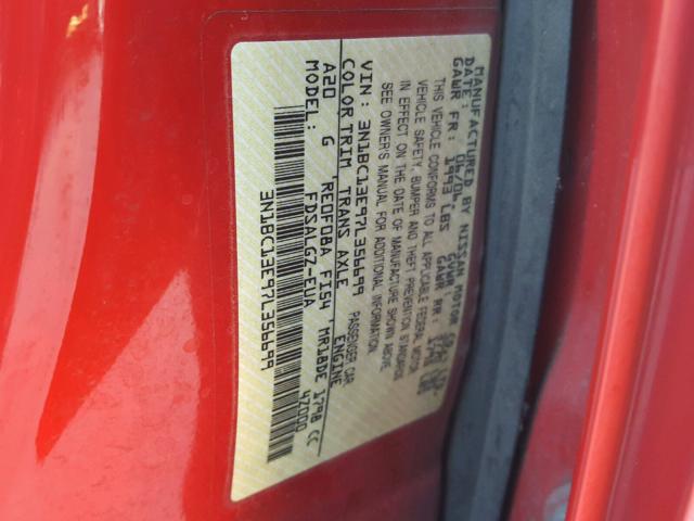 3N1BC13E97L356699 - 2007 NISSAN VERSA S RED photo 10