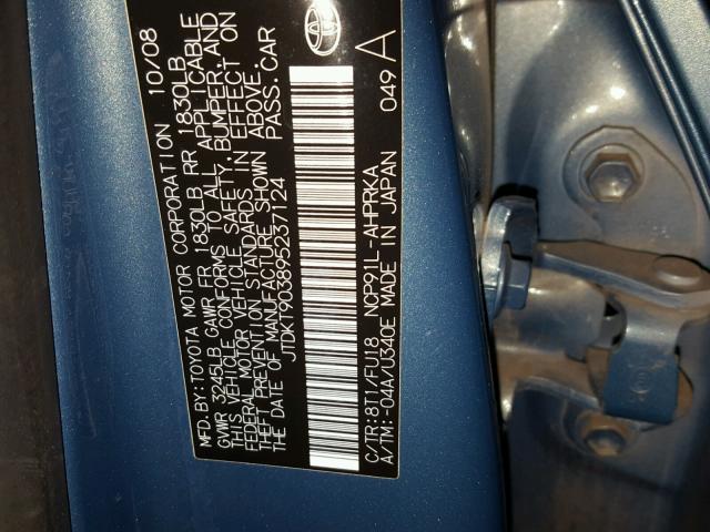 JTDKT903895237124 - 2009 TOYOTA YARIS BLUE photo 10