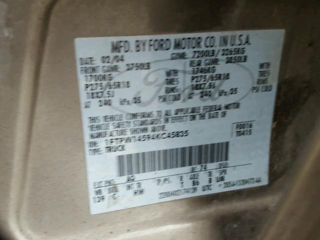 1FTPW14594KC45835 - 2004 FORD F150 SUPER BROWN photo 10