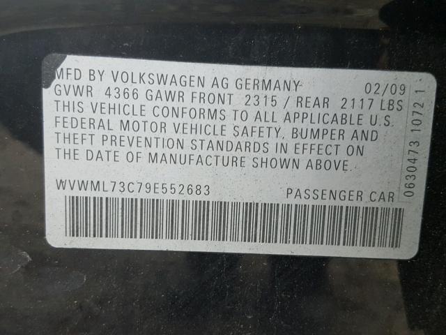 WVWML73C79E552683 - 2009 VOLKSWAGEN CC SPORT BLACK photo 10