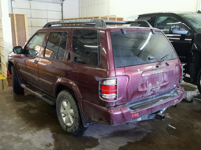 JN8DR09Y92W709854 - 2002 NISSAN PATHFINDER MAROON photo 3