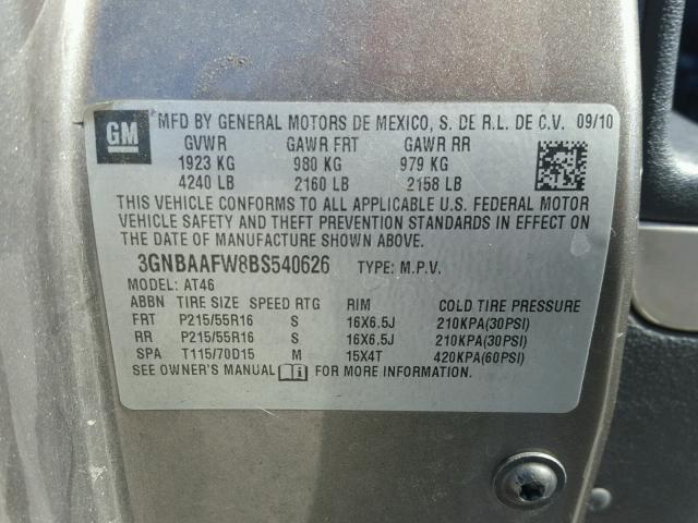 3GNBAAFW8BS540626 - 2011 CHEVROLET HHR LS Gris foto 10