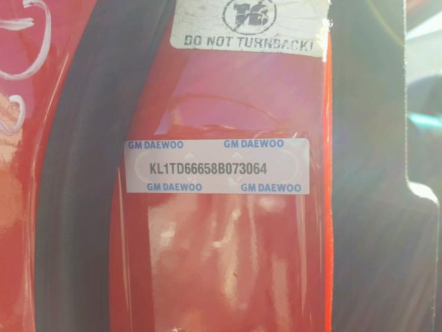 KL1TD66658B073064 - 2008 CHEVROLET AVEO BASE Czerwony zdjęcie 10