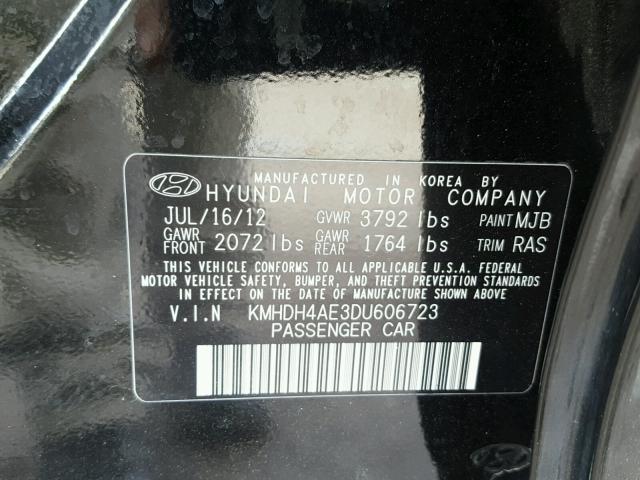 KMHDH4AE3DU606723 - 2013 HYUNDAI ELANTRA GL BLACK photo 10