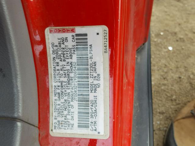 JTDDR32T1Y0065452 - 2000 TOYOTA CELICA GT RED photo 10