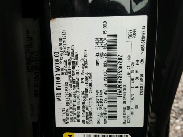 1FA6P0H78E5367882 - 2014 FORD FUSION SE BLACK photo 10