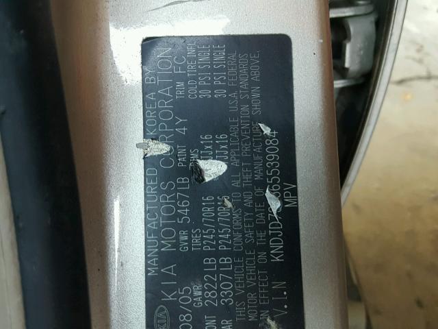 KNDJD733365539084 - 2006 KIA SORENTO EX GOLD photo 10