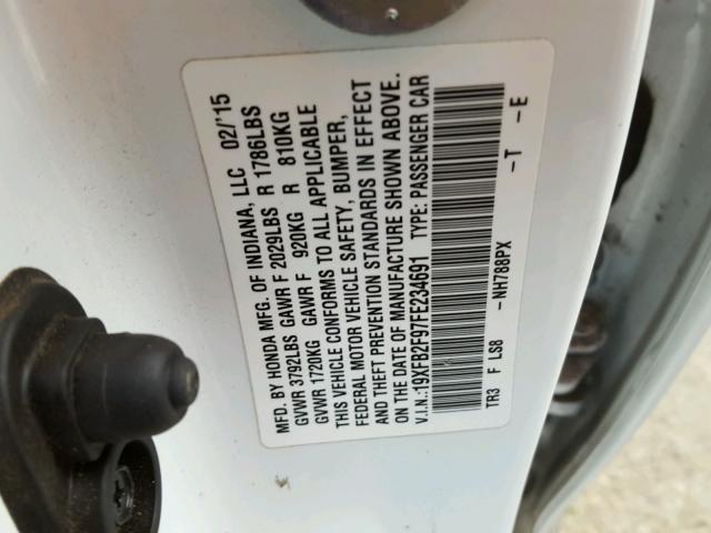 19XFB2F97FE234691 - 2015 HONDA CIVIC EXL WHITE photo 10