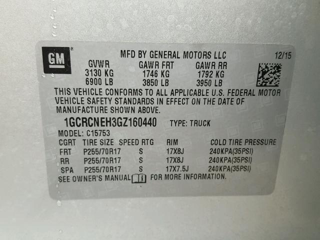 1GCRCNEH3GZ160440 - 2016 CHEVROLET SILVERADO SILVER photo 10