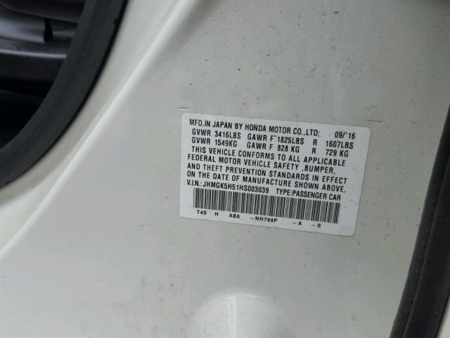 JHMGK5H51HS003039 - 2017 HONDA FIT LX أبيض صورة 10