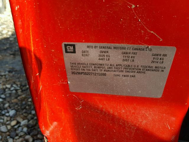 2G2WP552271215590 - 2007 PONTIAC GRAND PRIX RED photo 10