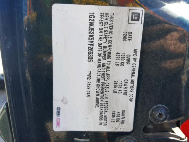 1G2WJ52K5YF265335 - 2000 PONTIAC GRAND PRIX მწვანე ფოტო 10