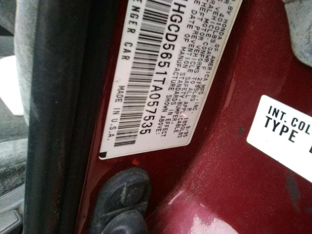 1HGCD5651TA057535 - 1996 HONDA ACCORD EX RED photo 10