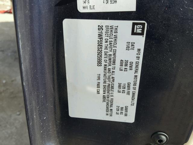 2G1WF55E529259983 - 2002 CHEVROLET IMPALA 蓝色 照片 10