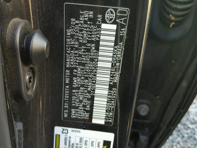 2T1GE40E29C004007 - 2009 TOYOTA COROLLA MA BLACK photo 10