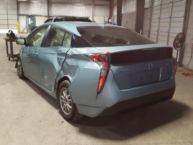 JTDKARFU9G3029235 - 2016 TOYOTA PRIUS TEAL photo 3