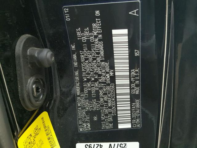 5TDZK3DC4CS225563 - 2012 TOYOTA SIENNA BAS BLACK photo 10