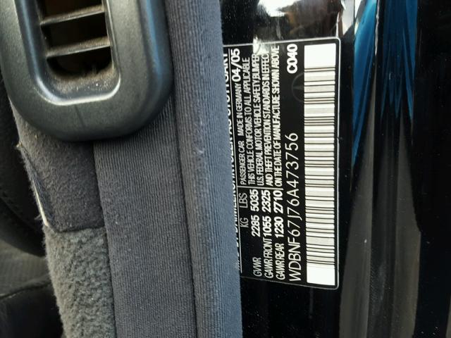 WDBNF67J76A473756 - 2006 MERCEDES-BENZ S 350 BLACK photo 10