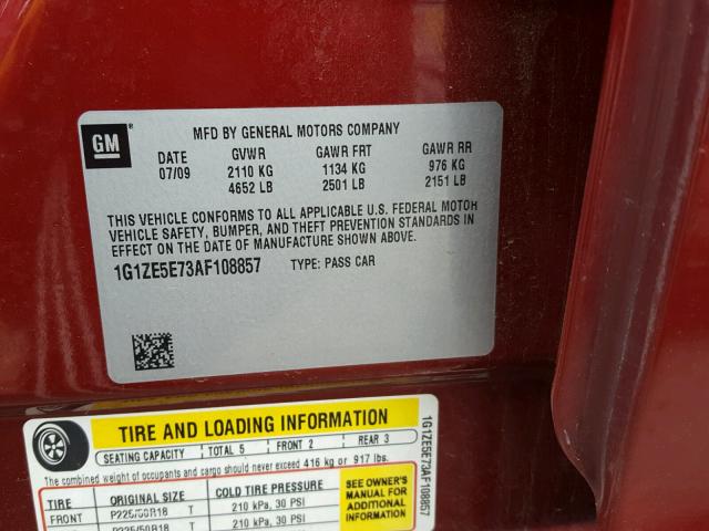 1G1ZE5E73AF108857 - 2010 CHEVROLET MALIBU LTZ 勃艮第红 照片 10