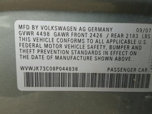 WVWJK73C08P044838 - 2008 VOLKSWAGEN PASSAT TUR GREEN photo 10