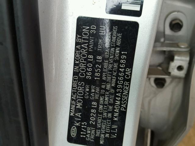 KNADM4A39G6646891 - 2016 KIA RIO LX Արծաթագույն լուսանկար 10