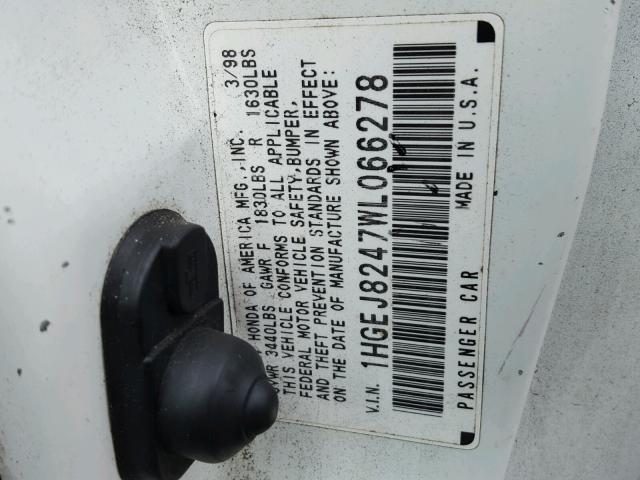 1HGEJ8247WL066278 - 1998 HONDA CIVIC EX GRAY photo 10