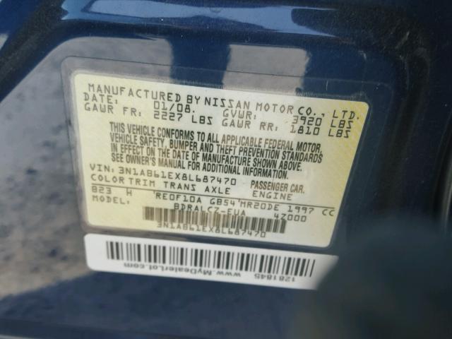 3N1AB61EX8L687470 - 2008 NISSAN SENTRA 2.0 BLUE photo 10