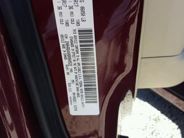 2A8HR64X08R800522 - 2008 CHRYSLER TOWN & COU BURGUNDY photo 10