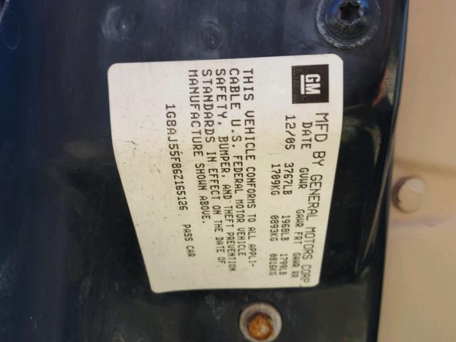 1G8AJ55F86Z165126 - 2006 SATURN ION LEVEL WHITE photo 10