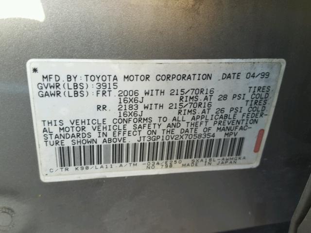 JT3GP10V2X7058354 - 1999 TOYOTA RAV4 GRAY photo 10