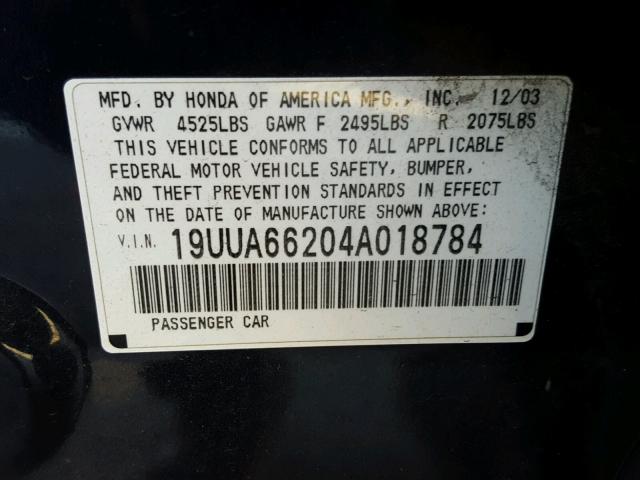 19UUA66204A018784 - 2004 ACURA TL BLUE photo 10