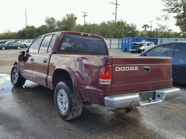 1B7HL48X82S685861 - 2002 DODGE DAKOTA QUA BURGUNDY photo 3