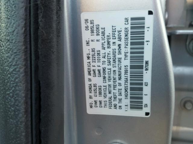 1HGCM55736A178915 - 2006 HONDA ACCORD EX SILVER photo 10