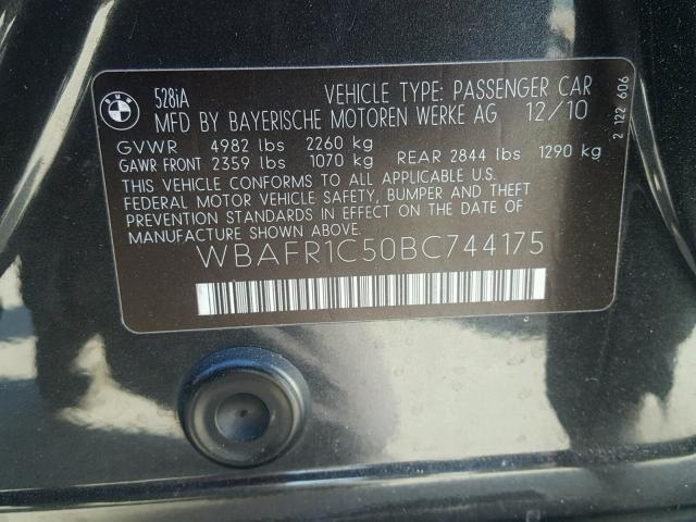 WBAFR1C50BC744175 - 2011 BMW 528 I BLACK photo 10