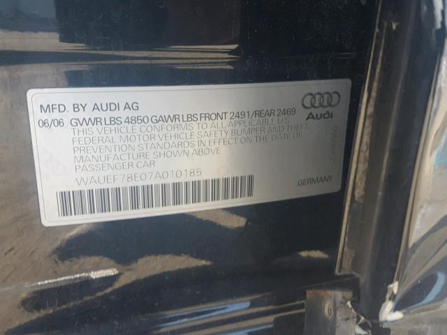 WAUEF78E07A010185 - 2007 AUDI A4 S-LINE BLACK photo 10