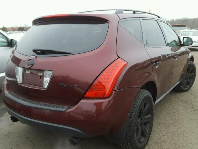 JN8AZ08W17W629846 - 2007 NISSAN MURANO SL BURGUNDY photo 4