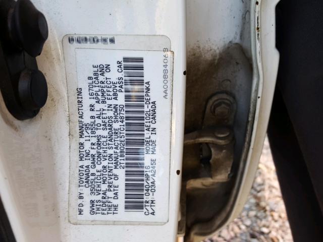 2T1BB02E5TC148750 - 1996 TOYOTA COROLLA DX WHITE photo 10