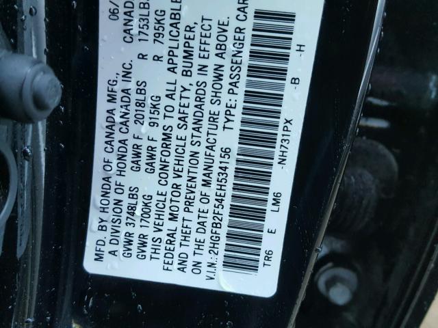 2HGFB2F54EH534156 - 2014 HONDA CIVIC LX BLACK photo 10