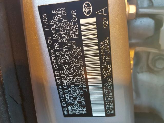 JTKKT624665017280 - 2006 TOYOTA SCION XA ვერცხლისფერი ფოტო 10