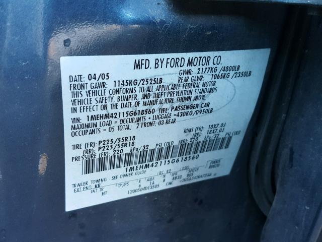 1MEHM42115G618560 - 2005 MERCURY MONTEGO PR 蓝色 照片 10