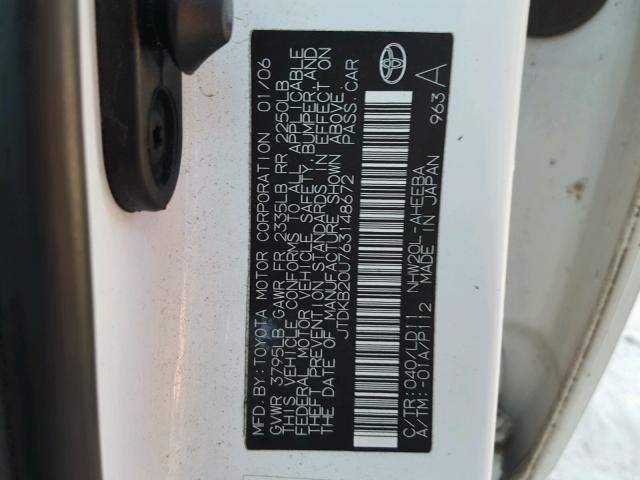 JTDKB20U763148672 - 2006 TOYOTA PRIUS WHITE photo 10